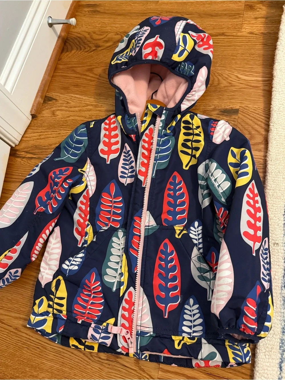 Mini Boden Fleece Lined Jacket with Leaf Pattern Size 4-5 years